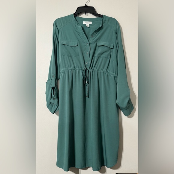 Motherhood Maternity Green Shirt Dress Ruched Drawstring Tunic - Size XL - Picture 1 of 11